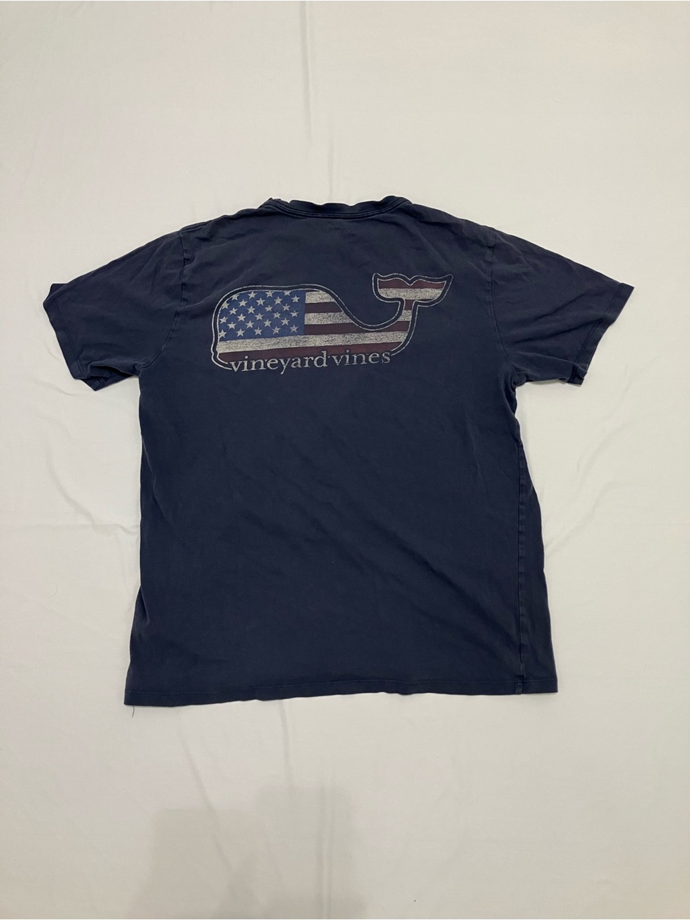 Vineyard Vines Navy Whale Tee with American Flag Graphic